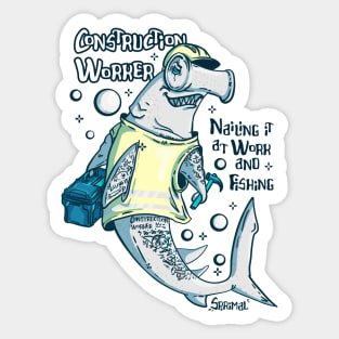 Hammerhead shark Construction Worker Who Loves Fishing Sticker